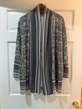 Gray Patterned Open-Front light weight Sweater Cardigan